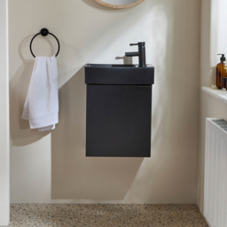 Milano Lurus - Black Grey 400mm Wall Hung Modern Cloakroom Vanity Unit with Black Basin and Black Finger Pull Handle - thumbnail 2