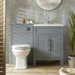 Milano Aston - Light Grey 600mm Traditional Vanity Unit with Basin and Classic T-Bar Chrome Handles and WC Unit with Richmond Back to Wall Toilet