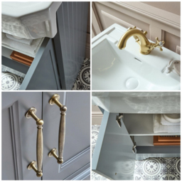 Light Grey Traditional 570mm Floor Standing Basin Vanity Unit with Aged Gold Bar Handle - thumbnail 6
