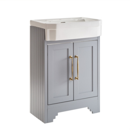 Light Grey Traditional 570mm Floor Standing Basin Vanity Unit with Aged Gold Bar Handle - thumbnail 5