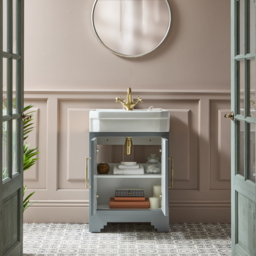 Light Grey Traditional 570mm Floor Standing Basin Vanity Unit with Aged Gold Bar Handle - thumbnail 3