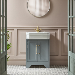 Light Grey Traditional 570mm Floor Standing Basin Vanity Unit with Aged Gold Bar Handle - thumbnail 2