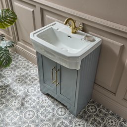 Light Grey Traditional 570mm Floor Standing Basin Vanity Unit with Aged Gold Bar Handle - thumbnail 4