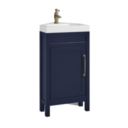 Milano Aston - Navy 450mm Traditional Cloakroom Corner Vanity Unit with Basin and Aged Gold Classic T-Bar Handle