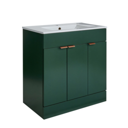 Dark Green 810mm Modern Basin Vanity Unit with Brushed Copper Finger Pull Handles - thumbnail 3