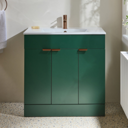 Milano Lurus - Dark Green 810mm Modern Vanity Unit with Basin and Brushed Copper Finger Pull Handles