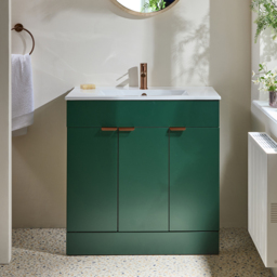Dark Green 810mm Modern Basin Vanity Unit with Brushed Copper Finger Pull Handles - thumbnail 2