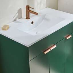 Dark Green 810mm Modern Basin Vanity Unit with Brushed Copper Finger Pull Handles - thumbnail 5