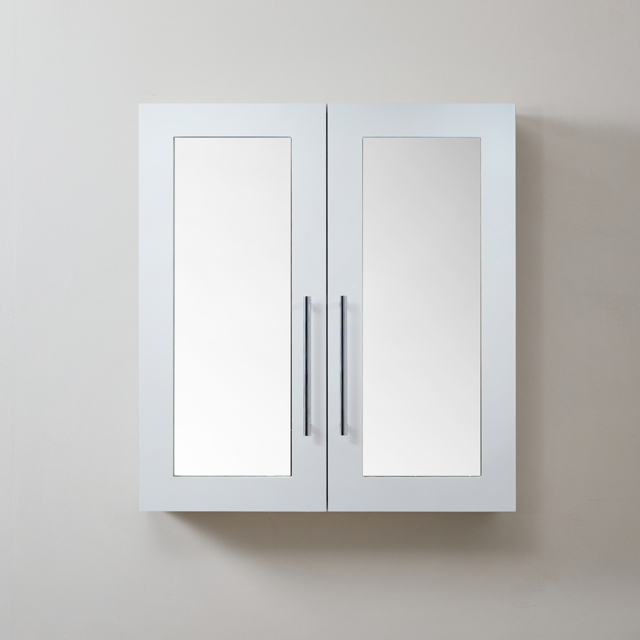 Milano Lurus - Gloss White Modern Mirrored Cabinet - 600mm x 650mm - Chrome T-Bar Handles