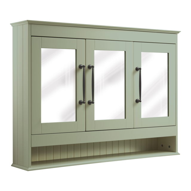 Milano Thornton - Pastel Green Traditional Mirrored Cabinet - 1050mm x 750mm - Black Classic T-Bar Handles