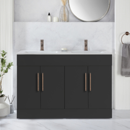Milano Lurus - Black Grey 1210mm Modern Vanity Unit with Double Basin and Aged Bronze T-Bar Handles