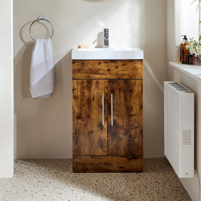 Milano Lurus - Dark Oak 500mm Modern Vanity Unit with Basin and Chrome T-Bar Handles