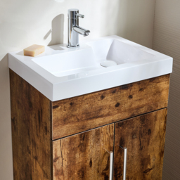Dark Oak Modern 500mm Floor Standing Sink Vanity Unit with Chrome Bar Handles - thumbnail 3