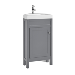 Milano Aston - Light Grey 450mm Traditional Cloakroom Corner Vanity Unit with Basin and Chrome Classic Round Handle