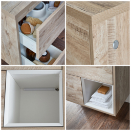 Light Oak 800mm Wall Hung Open Shelf Vanity Unit With LED Light Milano Bexley - thumbnail 7