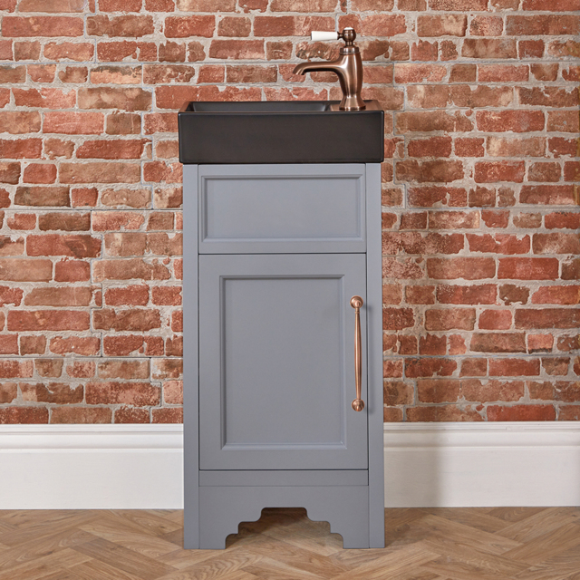 Milano Thornton - Light Grey 400mm Traditional Cloakroom Vanity Unit with Black Basin and Classic T-Bar Aged Bronze Handle
