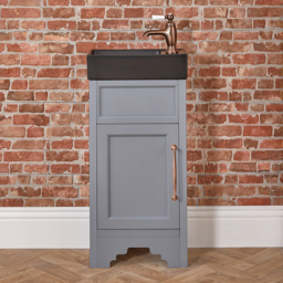 Milano Thornton - Light Grey 400mm Traditional Cloakroom Vanity Unit with Black Basin and Classic T-Bar Aged Bronze Handle