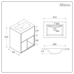 600mm Black Grey Wall Hung Vanity Unit with Sand Basin - Milano Bexley - thumbnail 3