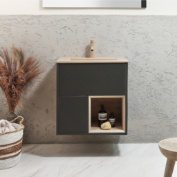 600mm Black Grey Wall Hung Vanity Unit with Sand Basin - Milano Bexley - thumbnail 2