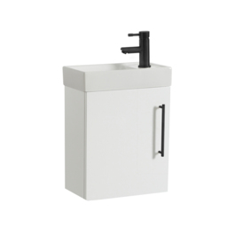 Milano Lurus - White 400mm Compact Wall Hung Cloakroom Vanity Unit and Basin - with Chrome Finger Pull Handle - thumbnail 3