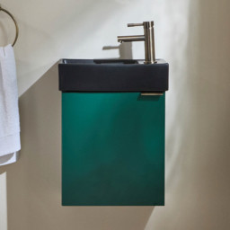 Milano Lurus - White 400mm Compact Wall Hung Cloakroom Vanity Unit and Basin - with Chrome Finger Pull Handle