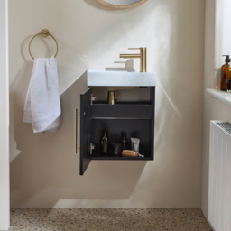 Milano Lurus - White 400mm Compact Wall Hung Cloakroom Vanity Unit and Basin - with Chrome Finger Pull Handle - thumbnail 4