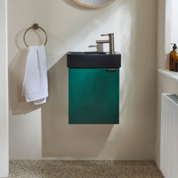 Milano Lurus - White 400mm Compact Wall Hung Cloakroom Vanity Unit and Basin - with Chrome Finger Pull Handle - thumbnail 2