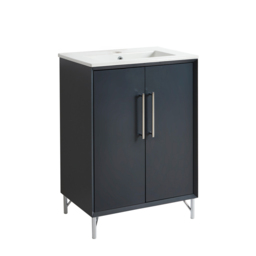 Anthracite Grey 600mm Modern Free Standing Basin Vanity Unit with Chrome T-Bar Handle - thumbnail 5