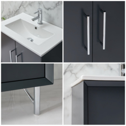 Anthracite Grey 600mm Modern Free Standing Basin Vanity Unit with Chrome T-Bar Handle - thumbnail 6