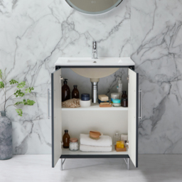 Anthracite Grey 600mm Modern Free Standing Basin Vanity Unit with Chrome T-Bar Handle - thumbnail 3