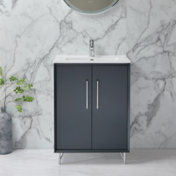 Anthracite Grey 600mm Modern Free Standing Basin Vanity Unit with Chrome T-Bar Handle - thumbnail 2