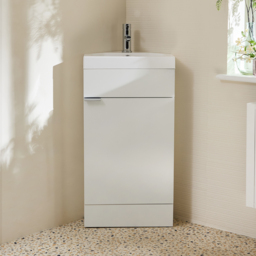 Milano Lurus - White 450mm Modern Cloakroom Corner Vanity Unit with Basin and Chrome Finger Pull Handles