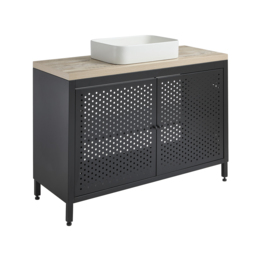 Milano Beswick - Black Metal 1200mm Vanity Unit with Light Oak Countertop and Elements Rectangular Chalk Basin