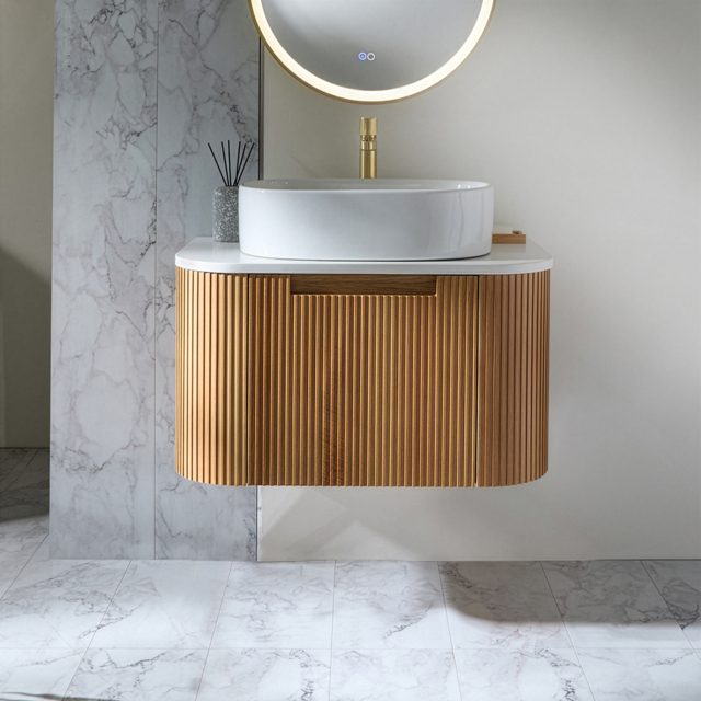 Milano Chalton - Curved Wall Hung Fluted Vanity Unit - Choice of Finish, Size and Basin