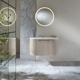 Milano Chalton - Black Grey 800mm Curved Wall Hung Fluted Vanity Unit - thumbnail 3