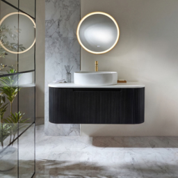 Milano Chalton - Black Grey 800mm Curved Wall Hung Fluted Vanity Unit - thumbnail 2