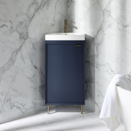 Milano Edge - Navy Blue 450mm Modern Cloakroom Corner Vanity Unit with Basin and Aged Gold Finger Pull Handle