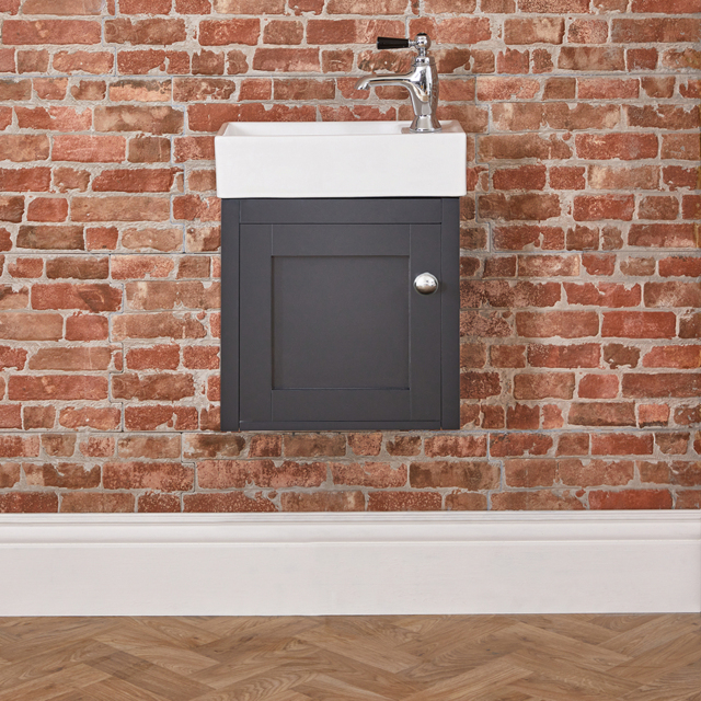 Milano Thornton - Black Grey 400mm Wall Hung Traditional Cloakroom Vanity Unit with Basin and Classic Round Chrome Handle