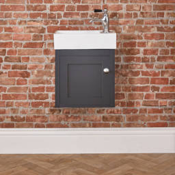Milano Thornton - Black Grey 400mm Wall Hung Traditional Cloakroom Vanity Unit with Basin and Classic Round Chrome Handle