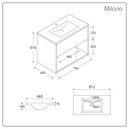 800mm Dark Oak Wall Hung Vanity Unit with Sand Basin - With LED - Milano Bexley - thumbnail 6