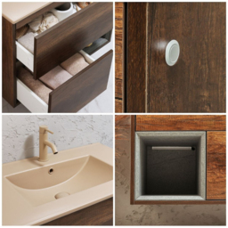 800mm Dark Oak Wall Hung Vanity Unit with Sand Basin - With LED - Milano Bexley - thumbnail 3