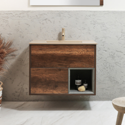 800mm Dark Oak Wall Hung Vanity Unit with Sand Basin - With LED - Milano Bexley - thumbnail 2