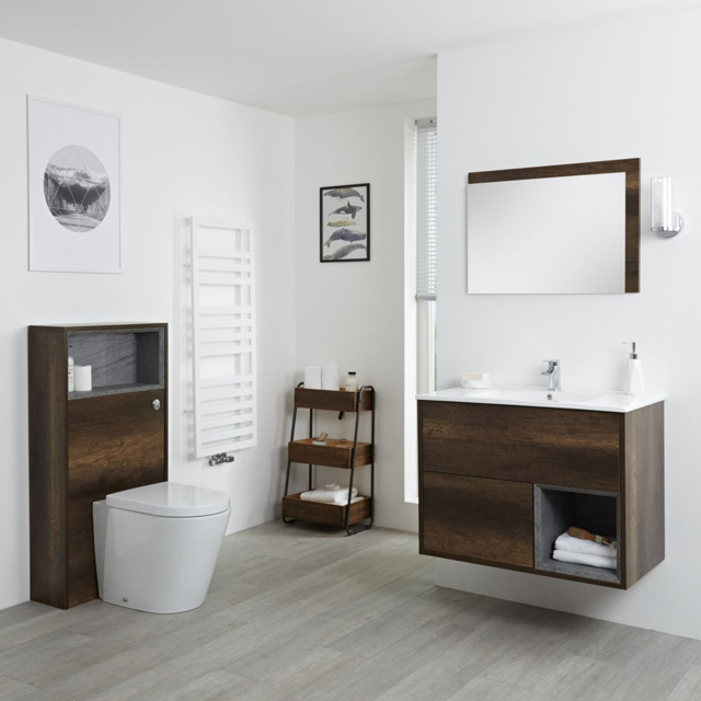 Milano Bexley - 800mm Dark Oak Vanity Unit with Basin and WC Unit with Back To Wall Pan - No LED
