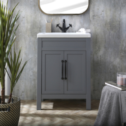 Milano Aston - Light Grey 600mm Traditional Vanity Unit with Basin and Black Classic T-Bar Handles