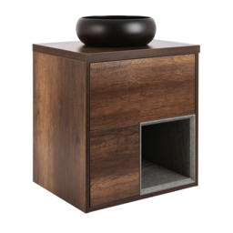 600mm Dark Oak Wall Hung Vanity Unit with Round Graphite Countertop Basin - Milano Bexley - thumbnail 3