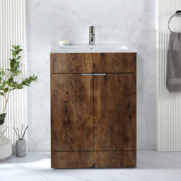 Milano Lurus - Dark Oak 610mm Modern Vanity Unit with Basin and Chrome Finger Pull Handles