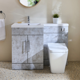 Milano Lurus - Concrete Grey 1105mm Modern Left-Hand Vanity and WC Combination Unit with Longton Toilet - Chrome T-Bar Handles