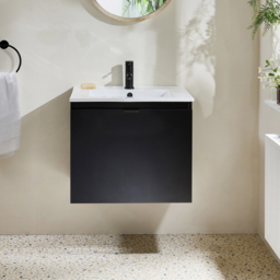 Milano Lurus - Black Grey 600mm Wall Hung Modern Vanity Unit with Basin and Black Finger Pull Handle