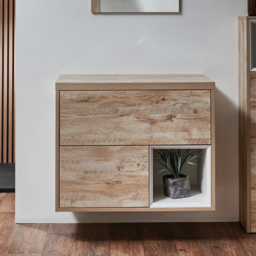 Light Oak 800mm Wall Hung Open Shelf Vanity Unit Milano Bexley
