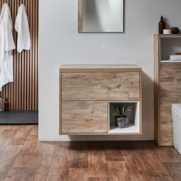 Light Oak 800mm Wall Hung Open Shelf Vanity Unit Milano Bexley - thumbnail 2